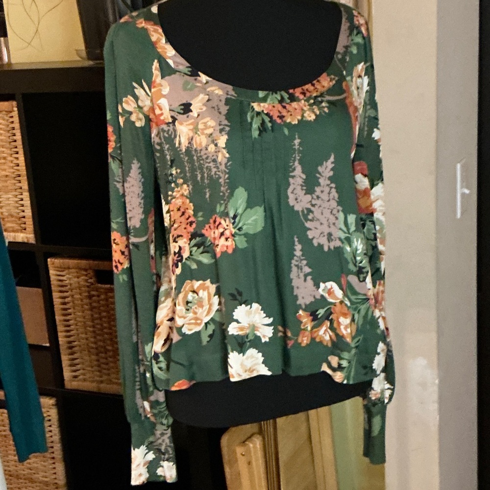 TINY for Anthropologie Floral Green Women's Top Small